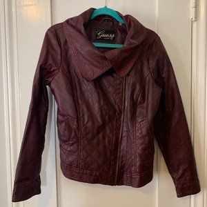 Guess, Faux-leather moto jacket, maroon (size L)